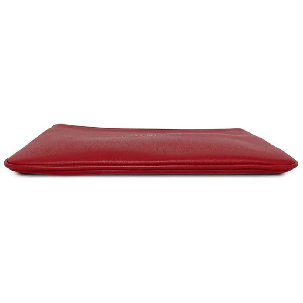 Balenciaga Clutch Red Black Leather Clutch Bag Zipper Logo One Point - Picture 3 of 10